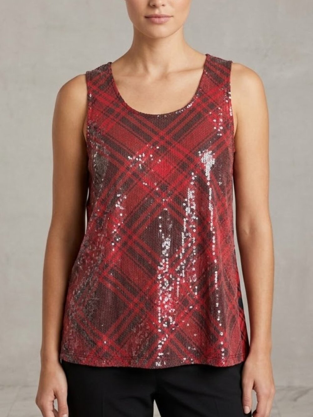 NWT Agnes & Dora Red Plaid Sequin Front Tank Top Sz XL Holiday Festive Party